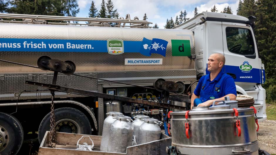 Un véritable défi : lors de la collecte du lait sur l'Alpe de Siusi, Bernhard Niedermair et ses collègues doivent prouver chaque jour leurs capacités de conduite. 