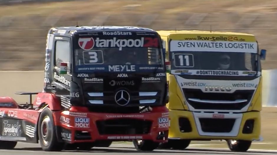 Imagen real de competición del Campeonato Europeo de carreras de camiones. 